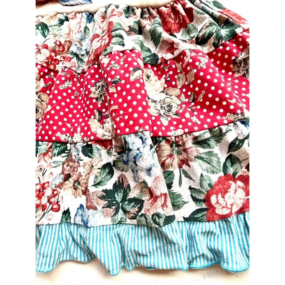 Boutique Floral Polka Dot Tiered Ruffle Dress Toddler 2T Red Blue Excellent